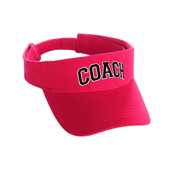 Classic Sport Team Coach Arched Letters Sun Visor Hat Cap Adjustable Back (Hot Pink Hat White Black Letters)