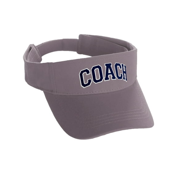 Classic Sport Team Coach Arched Letters Sun Visor Hat Cap Adjustable Back (L Grey Hat White Navy Letters)