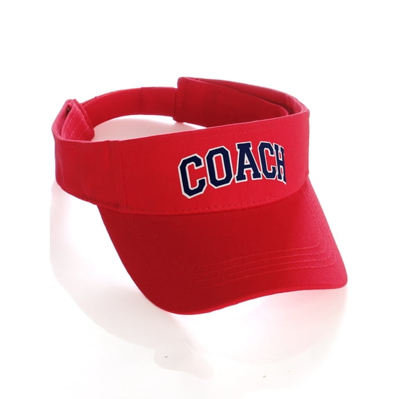 Classic Sport Team Coach Arched Letters Sun Visor Hat Cap Adjustable Back (Red Hat White Navy Letters)