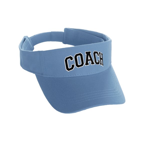 Classic Sport Team Coach Arched Letters Sun Visor Hat Cap Adjustable Back (Sky Hat White Black Letters)