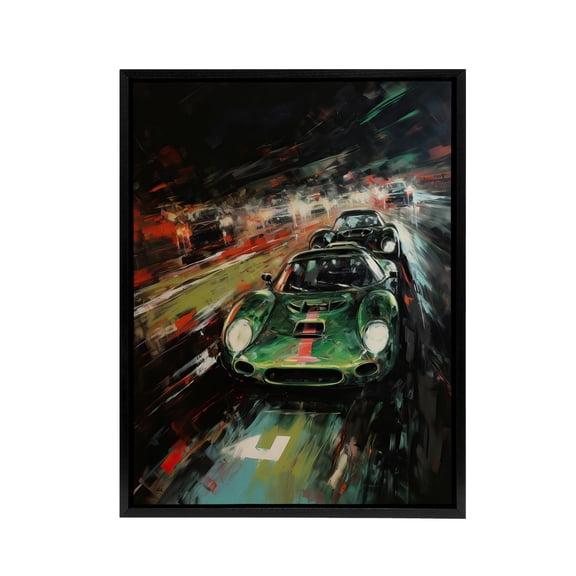 Classic Sports Car Night Race Racing Black Framed Canvas Wall Art Print 12X16"