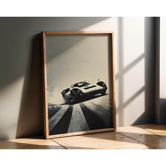 Classic Sports Racing Car Speed Scene Wall Art Print , Poster Print Only