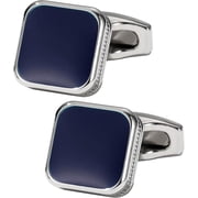 Classic Square Black/Blue Cufflinks for Men In Gift Case Handmade Silver/Black Tone Metal Men's Cufflinks Jewelry Set for Wedding Party Anniversary Business Events Dress