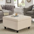 thumbnail image 1 of Classic Square Button Tufted Storage Ottoman Linen Upholstered Coffee Table With Nailhead Trims, 1 of 10