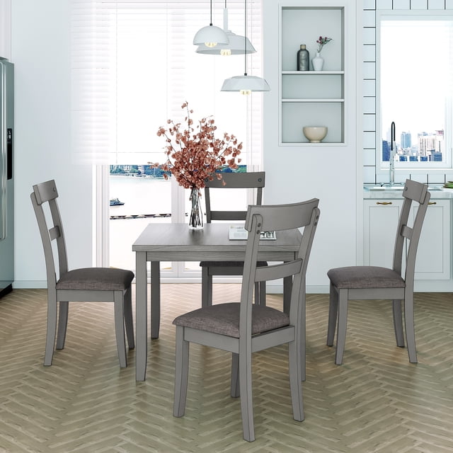 Regular Kitchen Chair Classic Square Dining Table and Chairs, 5-Piece Kitchen Dining Room ...