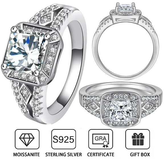 Classic Square Engagement Ring Princess Cut 5A Zircon Ring 925 Sterling Silver Ring Women's this sumptuous promise ring
