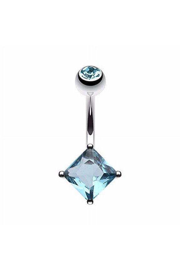 Classic Square Gem Prong Sparkle Belly Button Ring