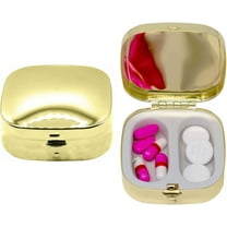 Set of 2 Dual-Compartment Square-Shaped Pocket Purse Pill Box & Organizer (Gold Classic)
