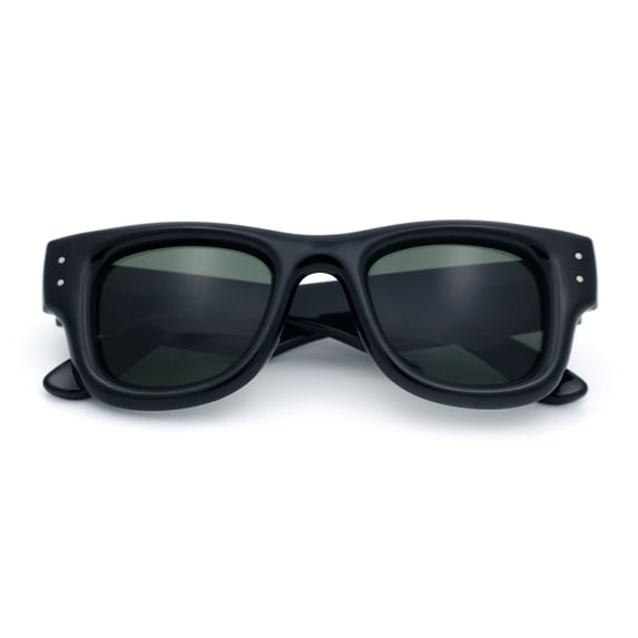 Classic Square Sunglasses for Men Women UV400 Protection Retro Thick Fat Bevel Frame Black Frame Green Lens