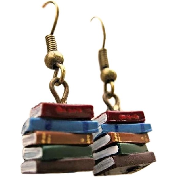Classic Stack of Books Drop Dangle Earrings Librarian Teacher Easy Hook Clay for Women Creative Novel Teach Graduation Jewelry