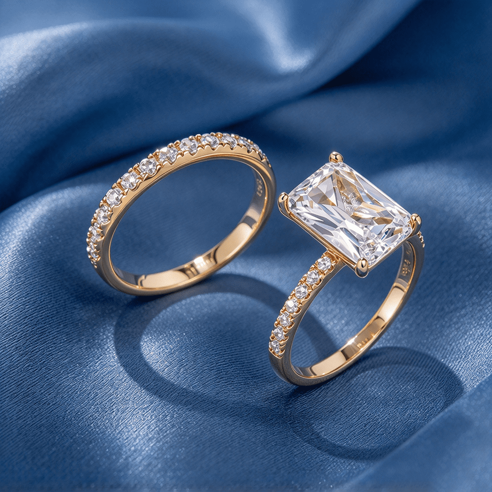 Classic Stackable Emerald Cut Bridal Promise Engagement Rings Set for ...