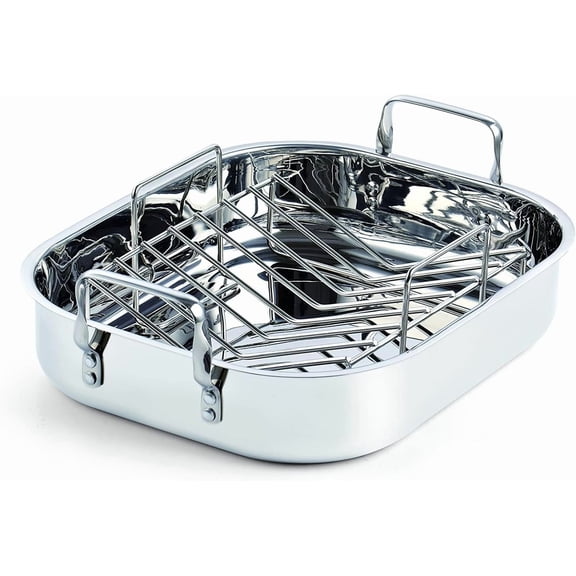Classic Stainless Steel Roaster Pan with V-Shaped Rack, Turkey Roasting Pan with Rack, Large Capacity, Oven and Dishwasher Safe