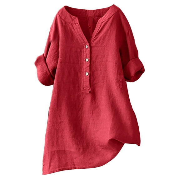 Classic Stand Collar Blouse for Women Lightweight Breezy Office Wear Comfort Fit Red S