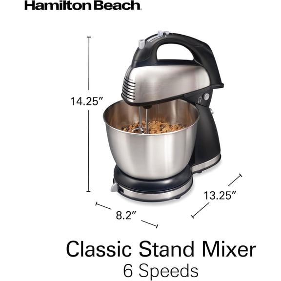 Classic Stand and Hand Mixer, 4 Quarts, 6 Speeds with QuickBurst, Bowl , 290 Power, Black and Stainless
