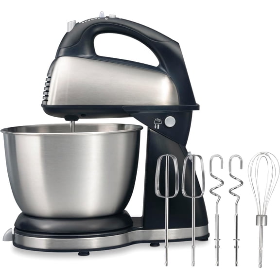 Classic Stand and Hand Mixer, 4 Quarts, 6 Speeds with QuickBurst, Bowl Rest, 290 Watts Peak Power, Black and Stainless