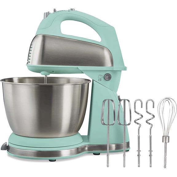 Classic Stand and Hand Mixer 4 Quarts 6 Speeds with QuickBurst Bowl Rest 290 Watts Peak Power Blue