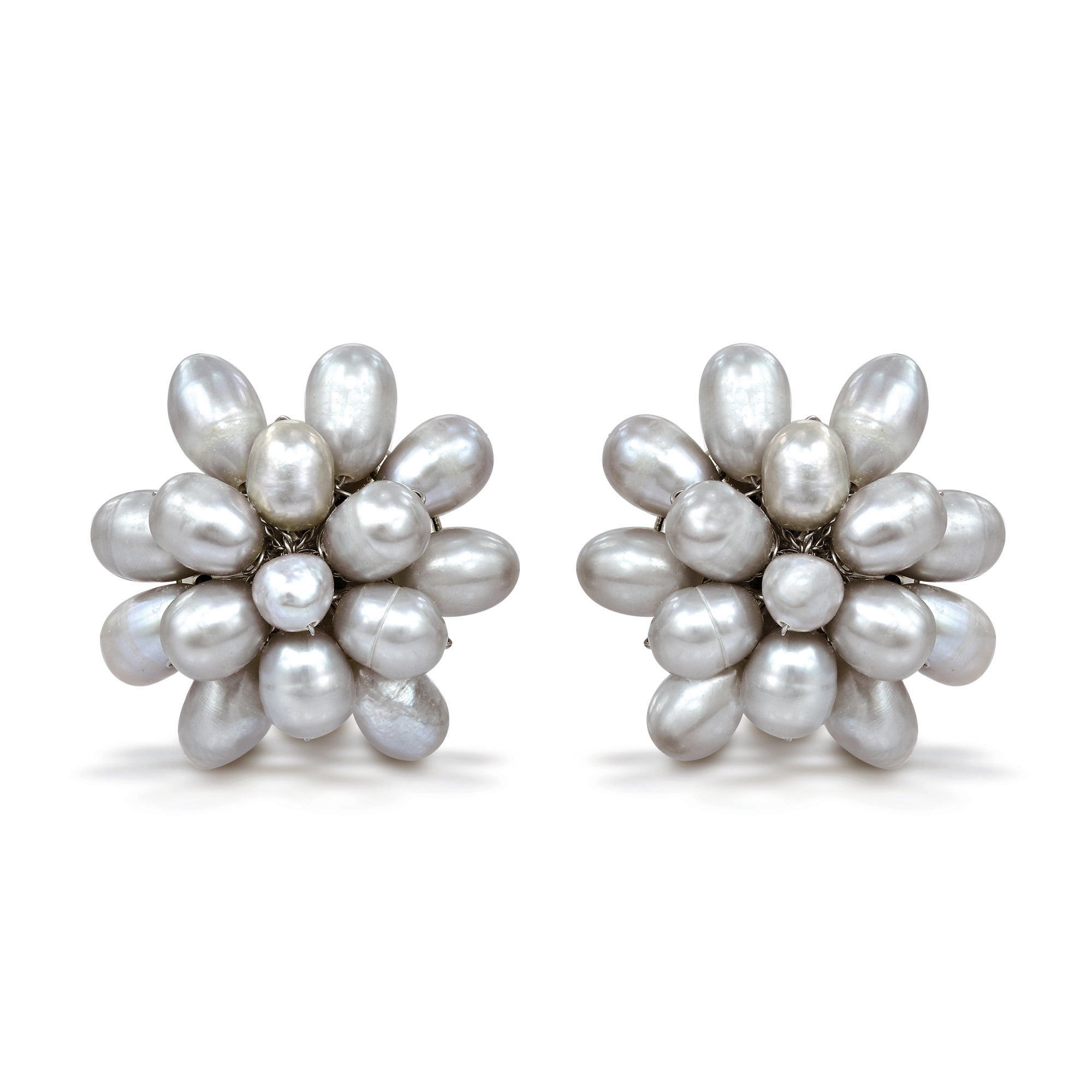 Classic Statement Pearl Bridal Floral Cluster Clip-on Non Pierced Earrings