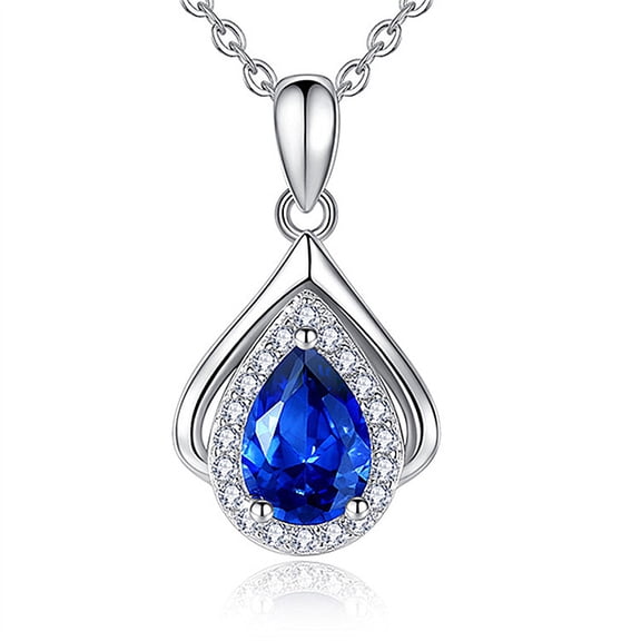 Classic Sterling Silver Pendant Necklace Pear Cut Simulated RUBY SAPPHIRE EMERALD Birthstone Jewelry Gifts for Women