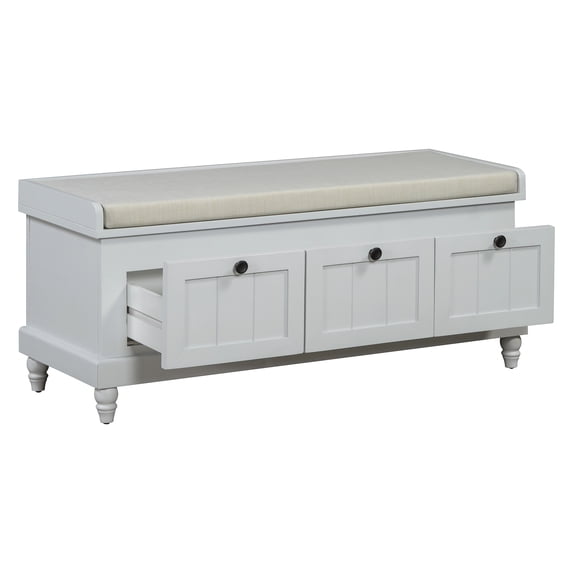 Classic Storage Bench Ottoman with Cushioned Seat and 3 Drawers for Living Room Entryway