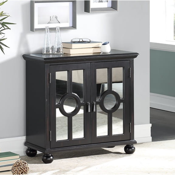 Classic Storage Cabinet With Mirror Doors, Antique Black Finish, Wooden Furniture For Living Room Bedroom Wood Cabinet, 1-2 Shelves, Decor