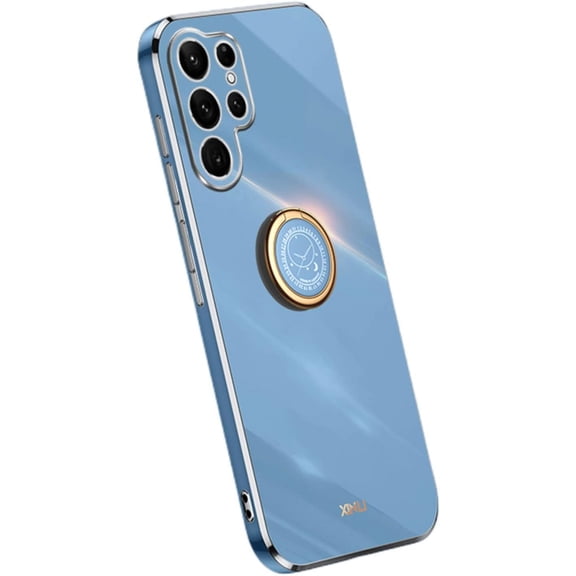 Classic Straight Side Soft and Simple Phone Case for Samsung Galaxy A70 A50 S A30 A20 A10, Ring Bracket Back Cover, Fashionable Pop Slim Protective Shell(Blue,A30/A20)