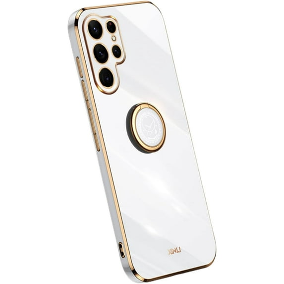 Classic Straight Side Soft and Simple Phone Case for Samsung Galaxy M52 M51 M42 M32 M22 M30S 4G 5G, Ring Bracket Back Cover, Fashionable Pop Slim Protective Shell(White,M22 4G)