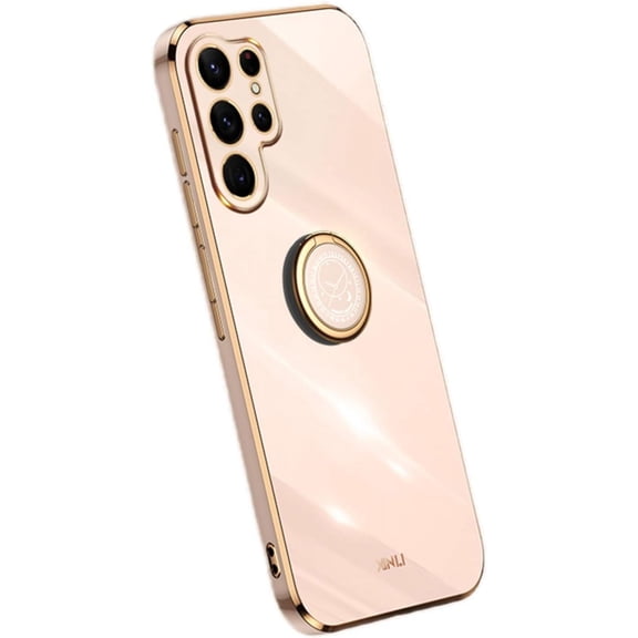 Classic Straight Side Soft and Simple Phone Case for Xiaomi Mi Poco F4 F3 GT C55 C40 C31, Ring Bracket Back Cover, Fashionable Pop Slim Protective Shell(Pink,F3)