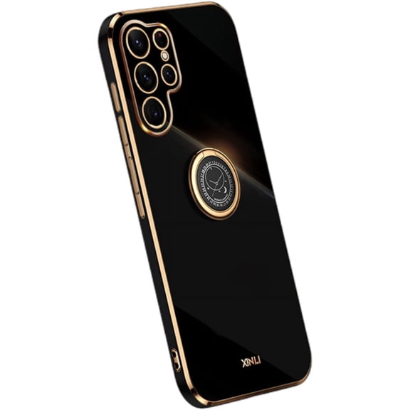 Classic Straight Side Soft and Simple Phone Case for Xiaomi Mi Poco X5 X4 X3 Pro GT NFC, Ring Bracket Back Cover, Fashionable Pop Slim Protective Shell(Black,X3 NFC)