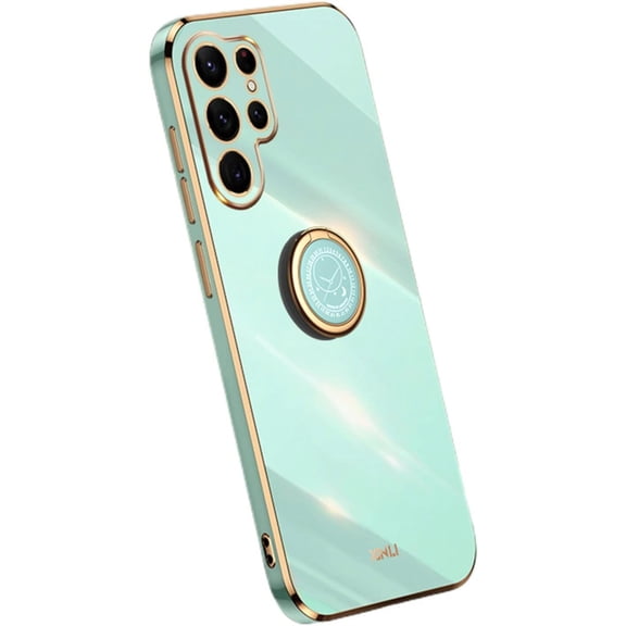 Classic Straight Side Soft and Simple Phone Case for Xiaomi Mi Poco X5 X4 X3 Pro GT NFC, Ring Bracket Back Cover, Fashionable Pop Slim Protective Shell(Green,X3/X3 Pro)