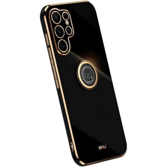 Classic Straight Side Soft and Simple Phone Case for Xiaomi Mi Redmi Note 9 S T Pro Max 5G 4G, Ring Bracket Back Cover, Fashionable Pop Slim Protective Shell(Black,Note 9 Pro Max)