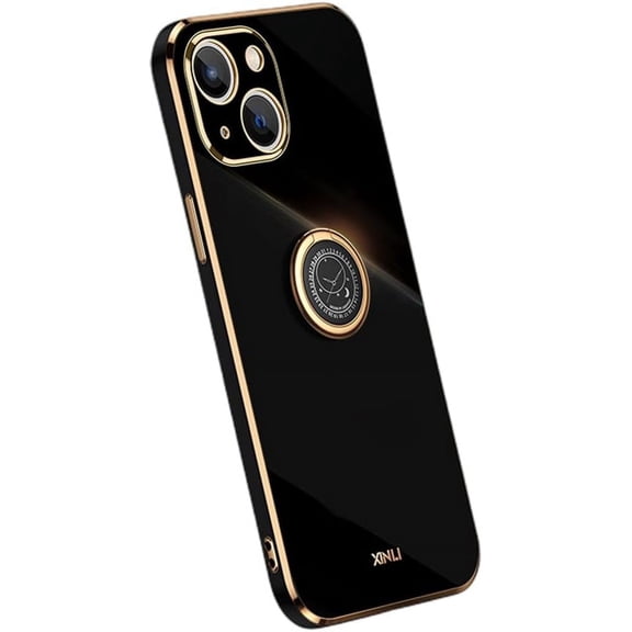 Classic Straight Side Soft and Simple Phone Case for iPhone X XS XR SE 8 7 6 6S Plus Max, Ring Bracket Back Cover, Fashionable Pop Slim Protective Shell(Black,XS Max)