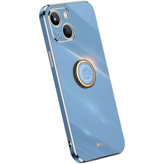 Classic Straight Side Soft and Simple Phone Case for iPhone X XS XR SE 8 7 6 6S Plus Max, Ring Bracket Back Cover, Fashionable Pop Slim Protective Shell(Blue,6/6S)