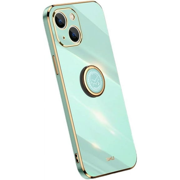 Classic Straight Side Soft and Simple Phone Case for iPhone X XS XR SE 8 7 6 6S Plus Max, Ring Bracket Back Cover, Fashionable Pop Slim Protective Shell(Green,6/6S)