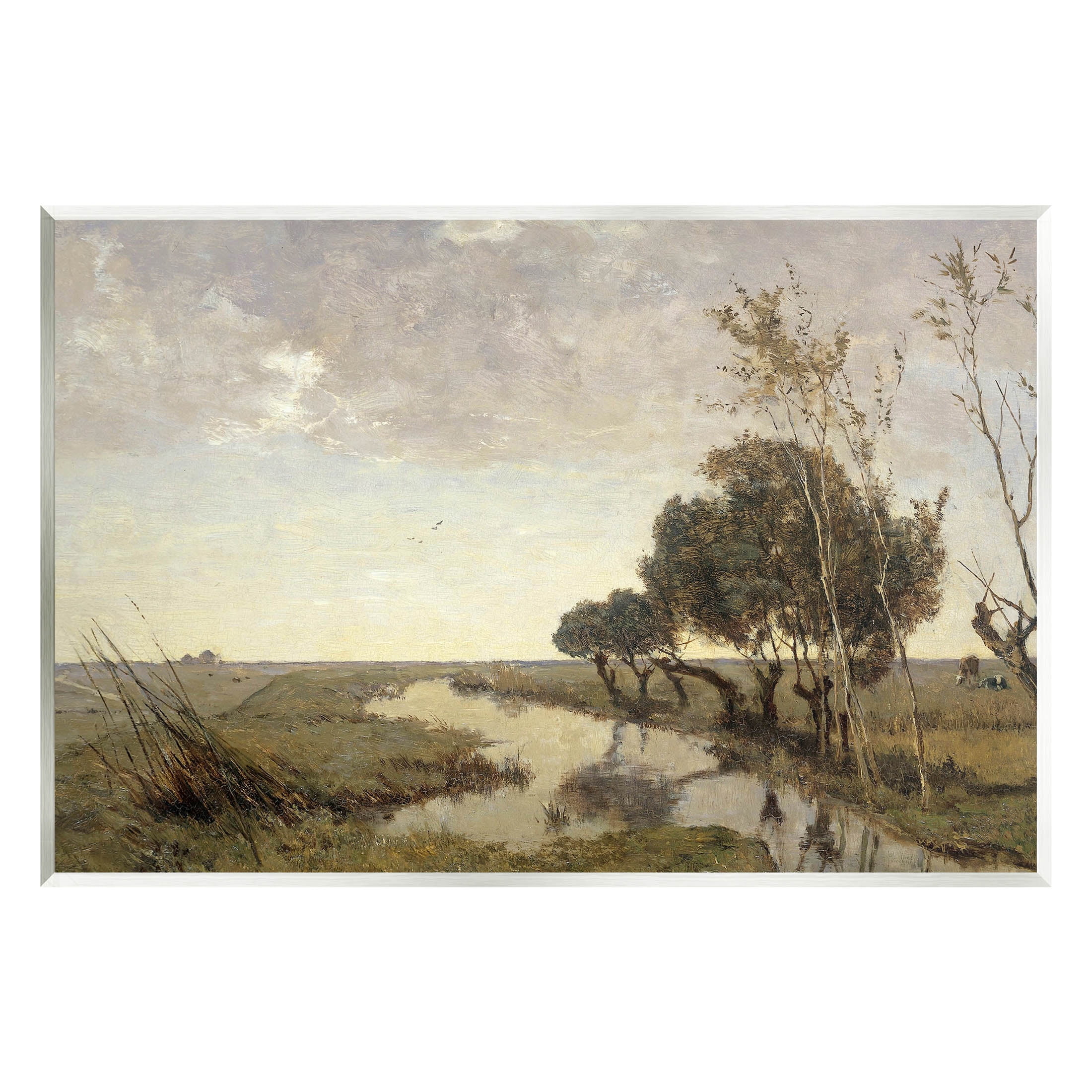 Classic Stream Animals Grazing Landscape Painting Unframed Art Print Wall Art