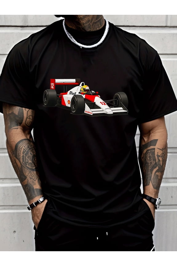 Classic Street Style Men's Graphic T-Shirt | Formula Racing Car Shell Casual Trendy Fashion, Crew Neck, Short Sleeve, Breathable Lightweight Fabric, All Seasons