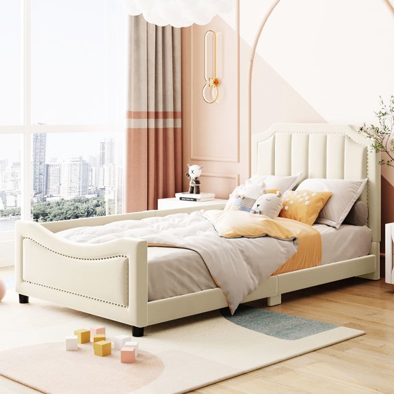 Classic Stripe Headboard Twin Daybed In Pleasant Beige - Construction For A Long-term And Stylish Bedroom With Fashionable Years Of Use