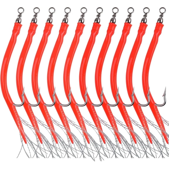 Classic Striped Bass Tube Lures, 10pcs Cod Rig Tube Teaser Saltwater Trolling Tube Fishing Lure with Stainless Steel Hook Swivel for Offshore Trolling Striper Bass Cod Big Game Fishing