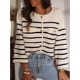 thumbnail image 1 of Classic Striped Button-Up Sweater (S, Beige), 1 of 5