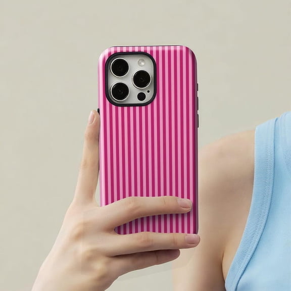 Classic Striped Pink Duo iPhone Case, Stylish Tough Protective Cover with iPhone 17 16 15 14 13 12 11 Pro Max
