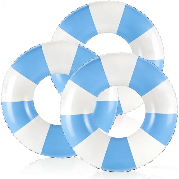 Classic Striped Pool Floats with Handle Inflatable Blue & White Stripes Tubes for Floating Large Swim Rings for Adult Summer Holiday Beach Bachelorette Party