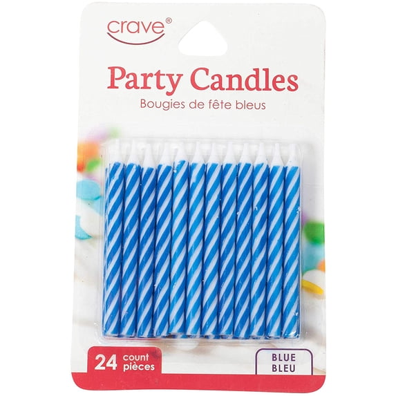 Classic Striped Spiral Birthday Candles Party Supplies, 24 Count Per Pack, 1-Pack Blue