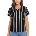 thumbnail image 1 of Classic Striped T Shirt Female Blue And White Lines Cool V Neck T-Shirts Short-Sleeve Fashion Tshirt Summer Design Tops, 1 of 5