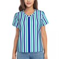 thumbnail image 1 of Classic Striped T Shirt Female Blue And White Lines Cool V Neck T-Shirts Short-Sleeve Fashion Tshirt Summer Design Tops, 1 of 5
