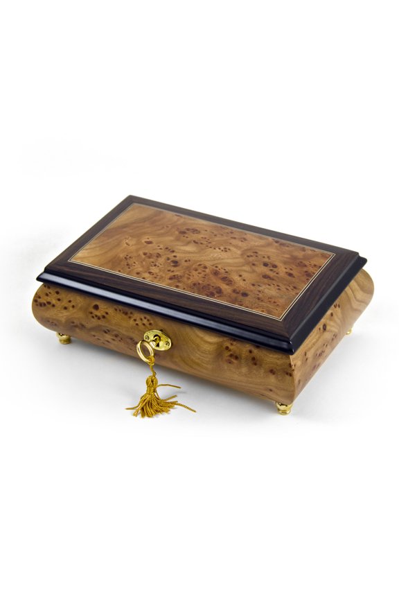 Classic Style 36 Note light Burl-Elm with Rosewood Border Musical Jewelry Box