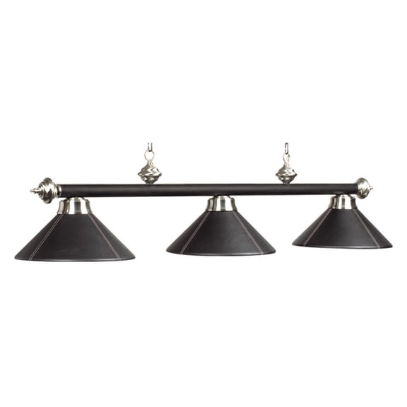 Classic Style 54" 3-Light Metal Billiard Light Fixture - Leather, Black