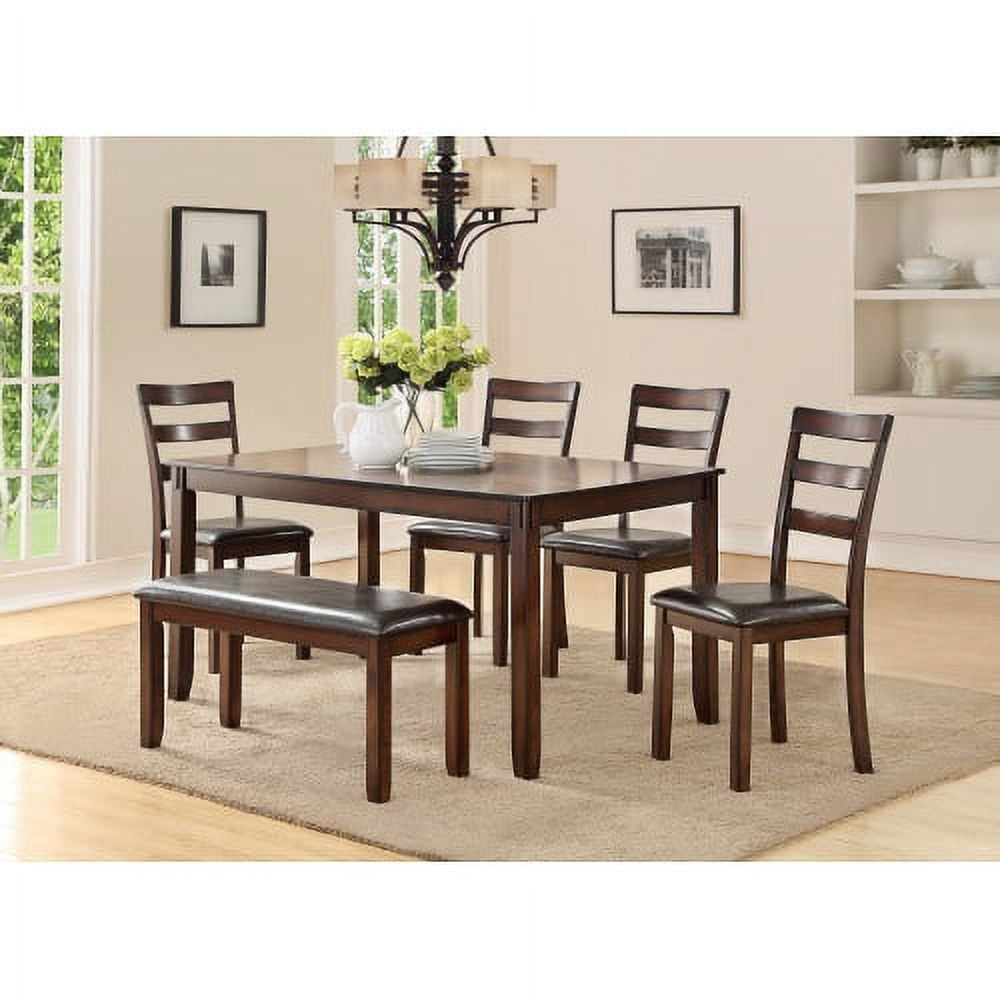Classic Style 6pcs-Dining Set Rectangle Table 4 Side Chairs And Bench ...