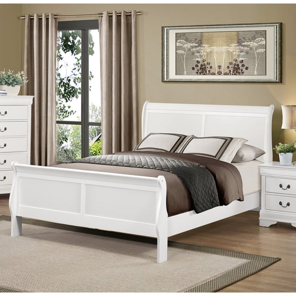 Classic Style Bed, White Queen Size Bedroom Furniture, Wood With Headboard And Bed In Style, Finish, Furniture &