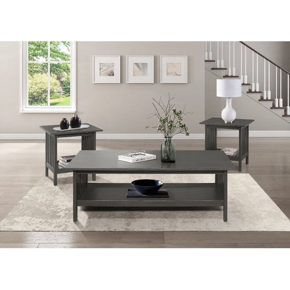 Coffee Table with Classic Malaysia-Made Style and Antique Gray Finish, Space-Saving