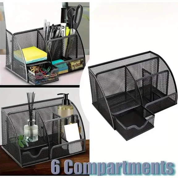 Classic Style Metal Desk Organizer With 6 Compartments,Drawer,Multi-Functional