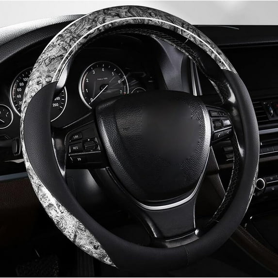 Classic Style Steering Wheel Cover Peach Wood Grain Four Seasons Universal Breathable Anti-Slip Car Wheel Protector 15 Inch Fit, Gray